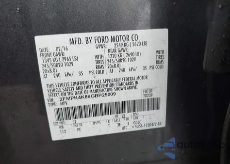 2016 Ford Edge Titanium z USA, uszkodzony, nr VIN 2FMPK4K86GBB25009